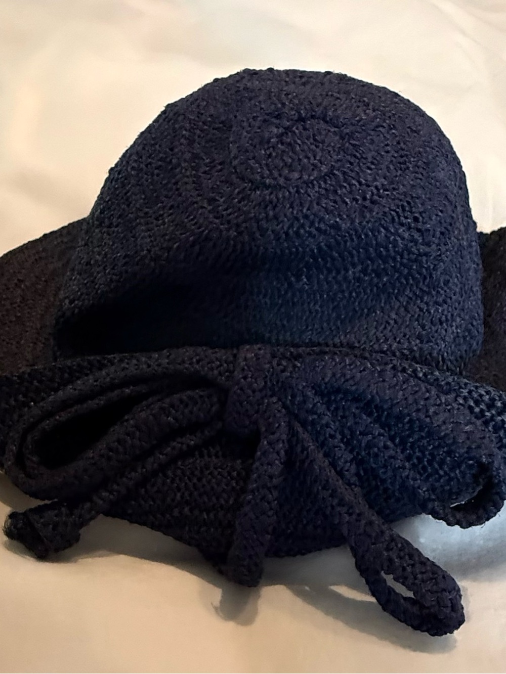 Entry Navy Knit Sun Visor Hat with Decorative Bow